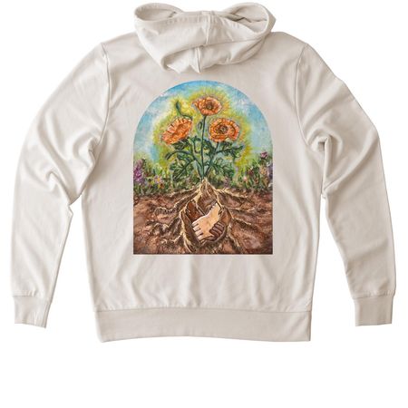 Rooted in Community, a White Sand Allmade Organic French Terry Pullover Hoodie
