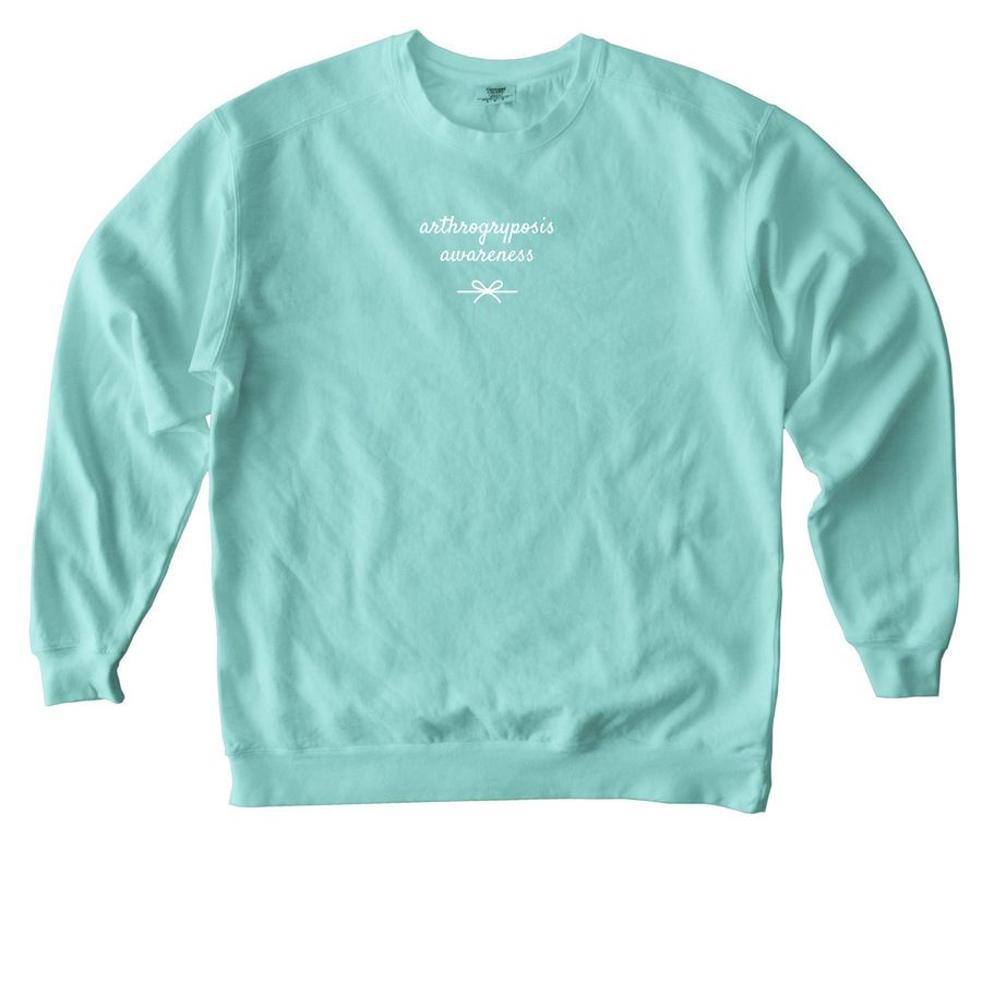 Arthrogryposis awareness, script with bow, a Chalky Mint Comfort Colors Crewneck Sweatshirt