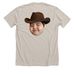Light colored adult/youth with taupe writing., a Heather Dust Premium Unisex Tee (back-view)