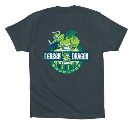 Bookshop Dragon, a Dark Grey Premium Cotton Tee (back-view)