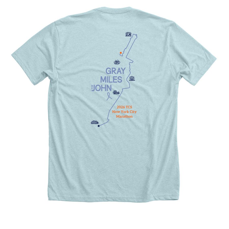 Miles for John NYC T-Shirts, a Heather Ice Blue Premium Unisex Tee (back-view)