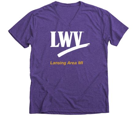 LWVLA - Defending Democracy (checkmark), a Purple Rush Premium V-Neck Tee