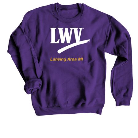 LWVLA - Defending Democracy (checkmark), a Purple Crewneck Sweatshirt