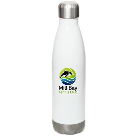 Mill Bay Tennis Club Stainless Water Bottle, a White Stainless Steel Water Bottle