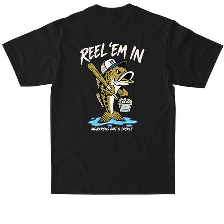 reel em in, a Black Max Heavyweight Tee (back-view)