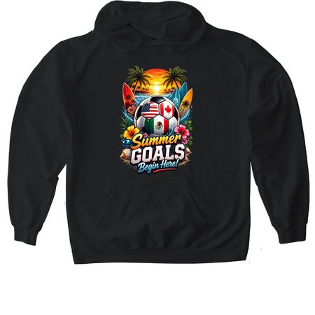 Summer Football Glory Beach Road Trip 2026, a Black Gildan Softstyle Pullover Hoodie