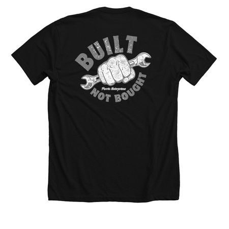 Built Not Bought, a Solid Black Blend Premium Unisex Tee (back-view)
