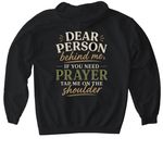 Prayer Shirt, a Black Gildan Softstyle Pullover Hoodie (back-view)