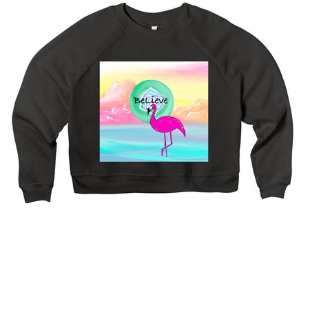 Flamingo Vibez, a Black Women's Premium Cropped Raglan Sweatshirt