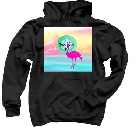Flamingo Vibez, a Black Pullover Hoodie