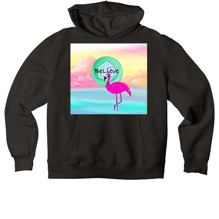 Flamingo Vibez, a Black Premium Heavyweight Pullover Hoodie