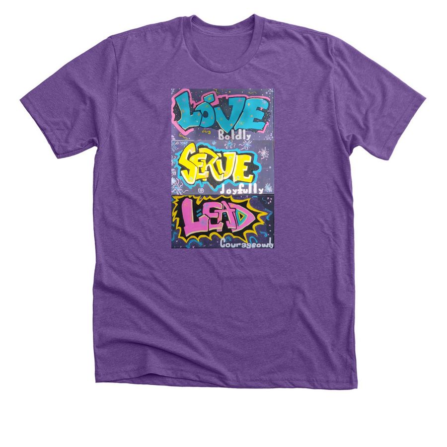 Love Serve Lead, a Heather Team Purple Premium Unisex Tee