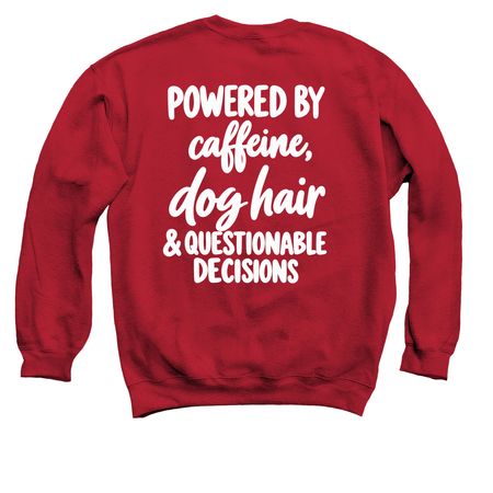 Fam Fit Check: Caffeine Dog Mom, a Cardinal Red Crewneck Sweatshirt (back-view)