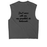 My Grandkids Do Taekwondo&nbsp;, a Faded Black Heavyweight Garment Dye Muscle Tee (back-view)