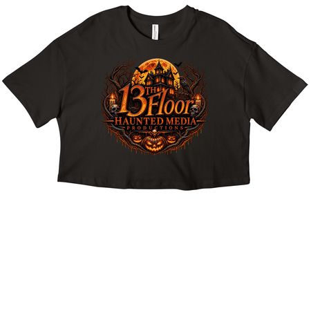 13th Floor Haunted Media Pumpkin Logo Design, a Black Women?s Cropped Cotton Tee