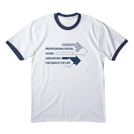 Professional Social Work, a White/ Navy Cotton Ringer Tee