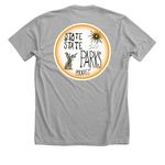 logo front and back, a Athletic Heather Premium Unisex Tee (back-view)