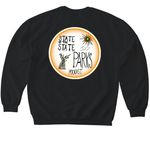 logo front and back, a Black Softstyle Crewneck Sweatshirt (back-view)