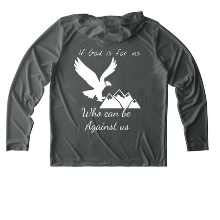 who can be against us jacket, a Dark Smoke Grey UV Performance Long Sleeve Hoodie (back-view)