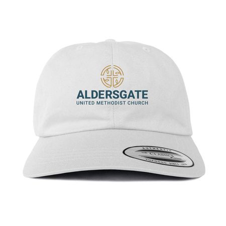 Aldersgate Vertical Logo, a White Printed Classic Baseball Cap