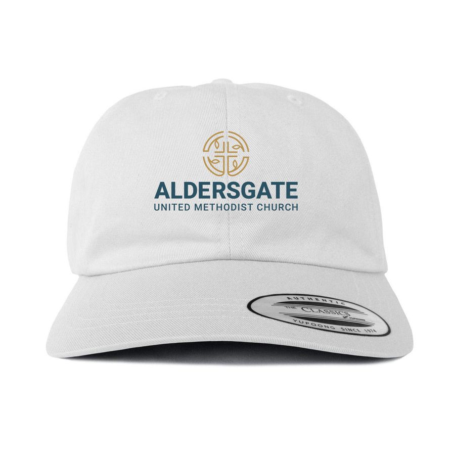 Aldersgate Vertical Logo, a White Printed Classic Baseball Cap