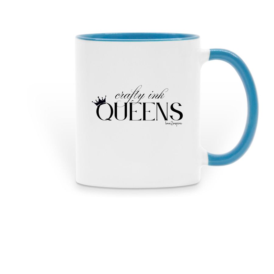 Crafty Ink Queens Coffee Cup, a Light Blue Two-Tone Ceramic Mug