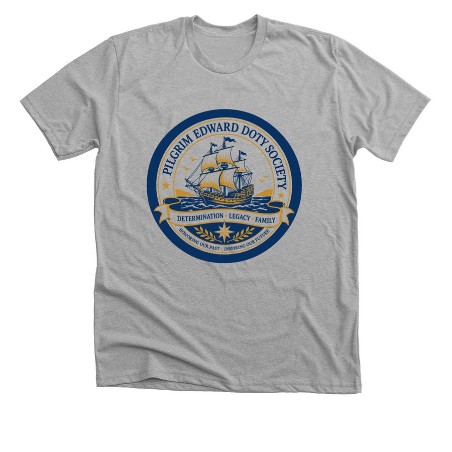 Pilgrim Edward Doty Society T-Shirt, a Athletic Heather Premium Unisex Tee