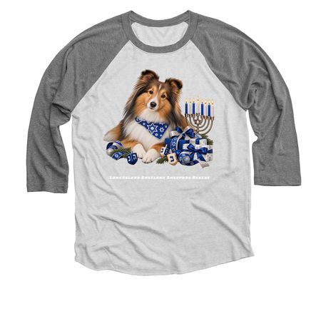 Hanakkah Sable Sheltie, a Premium Heather and Heather White 3/4 Sleeve Baseball Tee