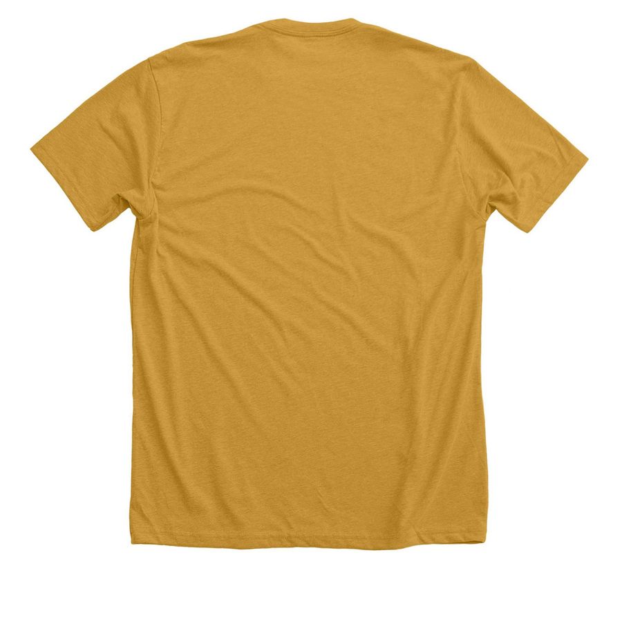 Not Here for Delusion, a Heather Mustard Premium Unisex Tee (back-view)