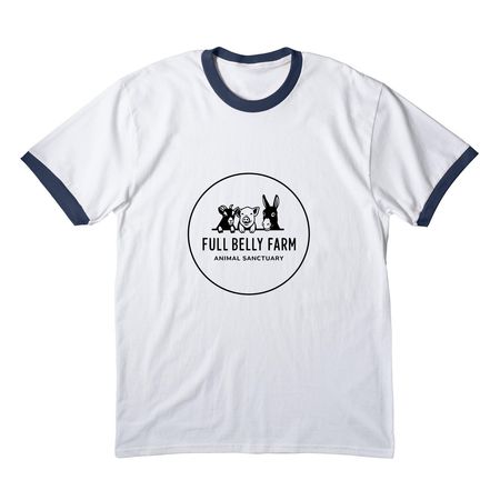 Round logo shirt, a White/ Navy Cotton Ringer Tee