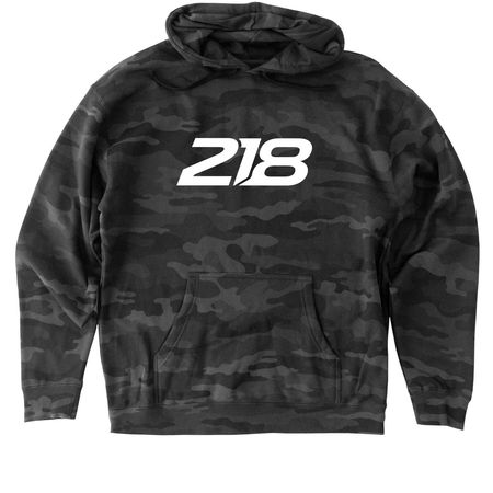 218 Hating Is Free, a Black Camo Heavyweight Camo Pullover Hoodie