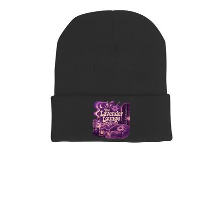 Lavender Lounge Beanie, a Black Printed Cuffed Beanie