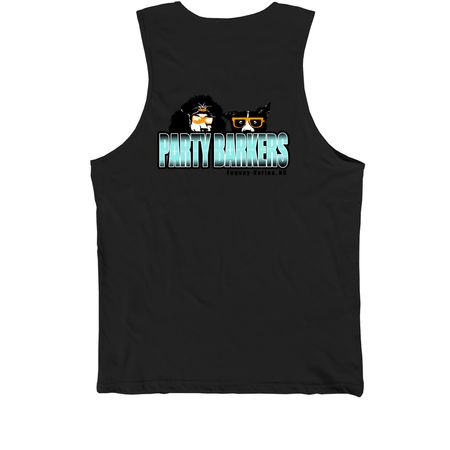 Pocket Logo_Back Logo, a Black Premium Cotton Tank (back-view)