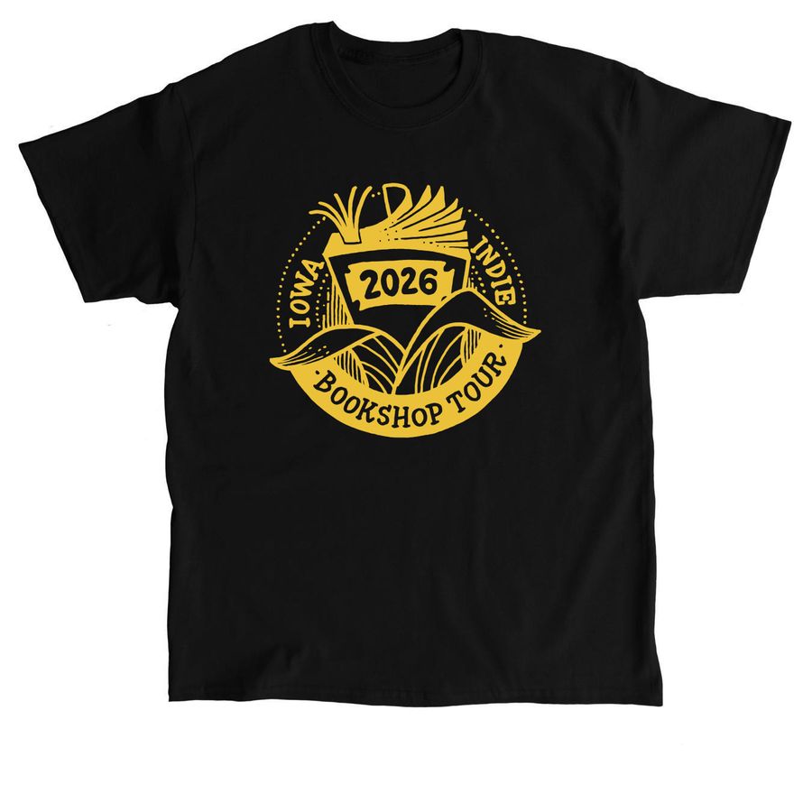 Iowa Indie Bookshop Tour '26 Yellow Stamp, a Black Classic Unisex Tee