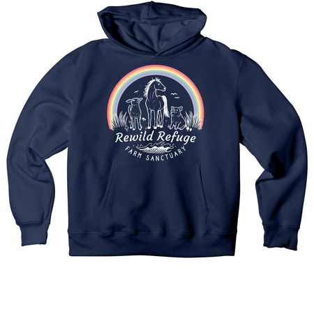 Classic Rewild Rainbow (White Logo), a Navy Premium Heavyweight Pullover Hoodie