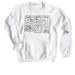 Court Stamps (light color options), a White Crewneck Sweatshirt
