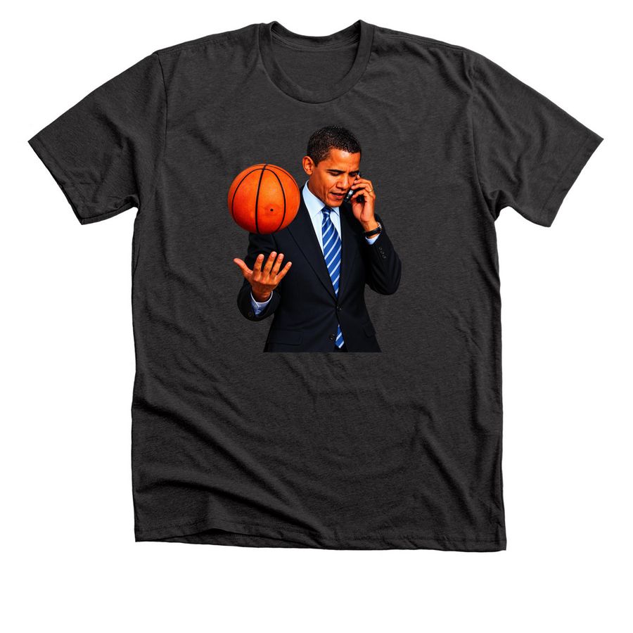Barack Obama Playing Basketball President T-s, a Dark Grey Heather Premium Unisex Tee