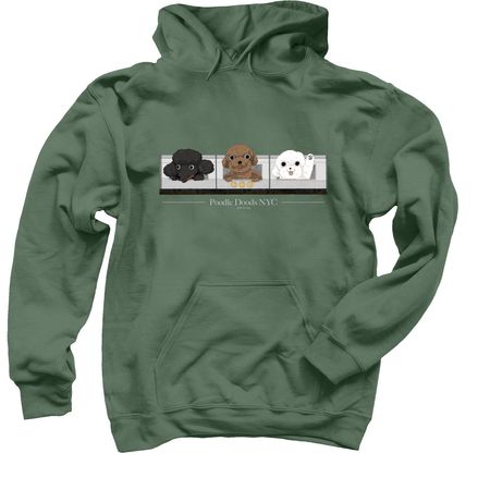 Subway Ride Trio | Poodle Doods, a Military Green Pullover Hoodie