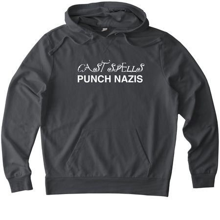 Cast Spells Punch Nazis, a Terrain Grey Allmade Organic French Terry Pullover Hoodie