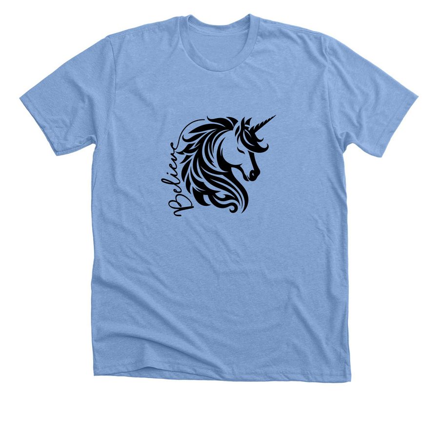Believe in unicorns, a Heather Carolina Blue Premium Unisex Tee