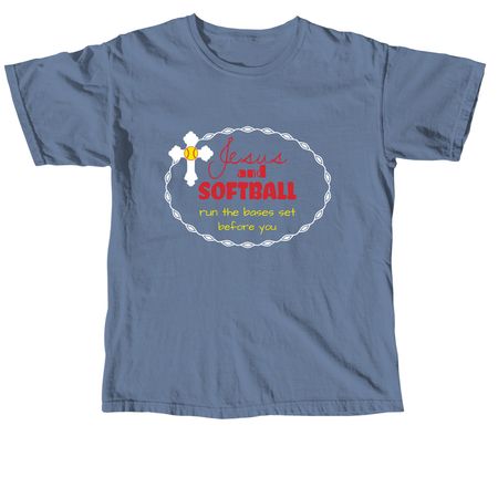 Softball and Jesus, a Blue Jean Comfort Colors Unisex Tee