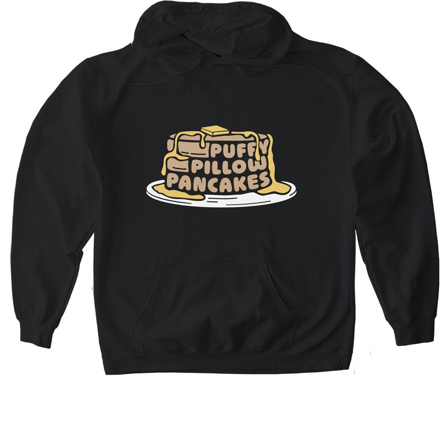 Puffy Pillow Pancakes, a Black Gildan Softstyle Pullover Hoodie