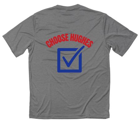 CHOOSE HUGHES Pocket Logo Tops, a Grey Concrete Heather Classic Performance Tee (back-view)