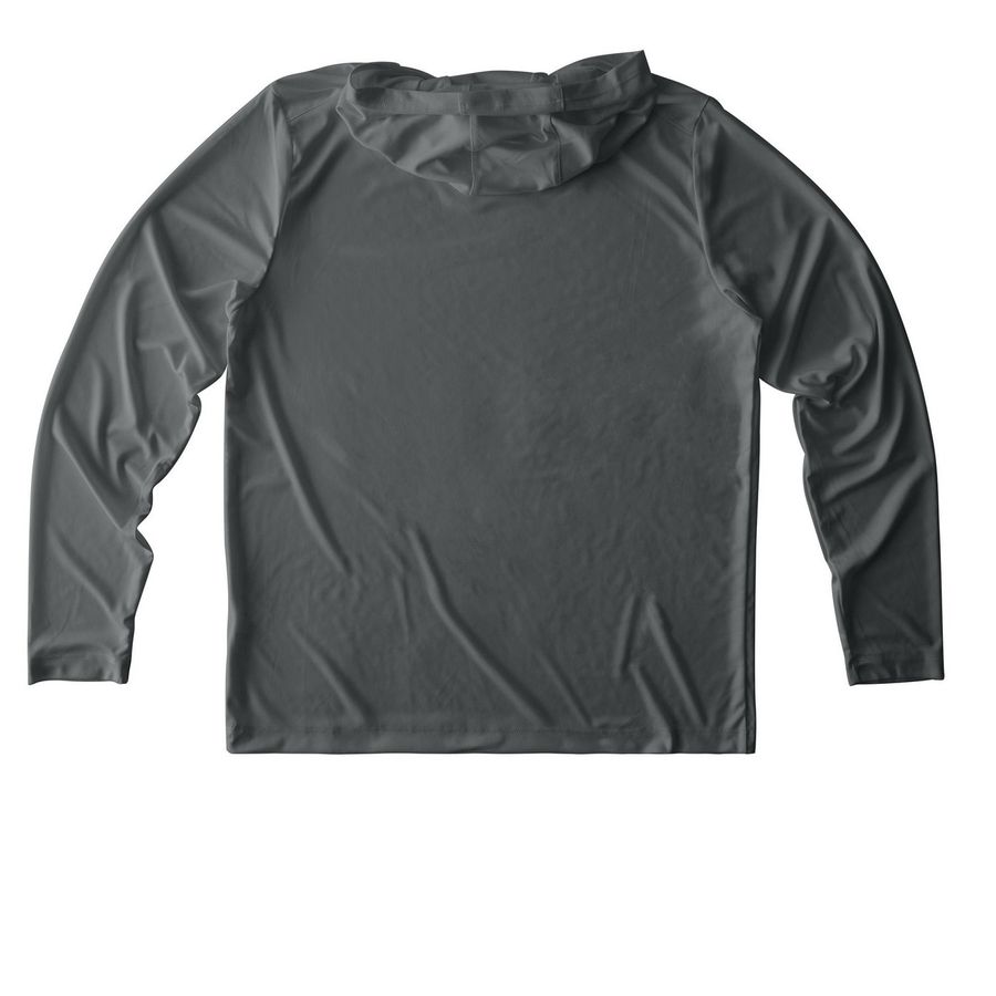 UV Performance LS Hoodie, a Dark Smoke Grey UV Performance Long Sleeve Hoodie (back-view)