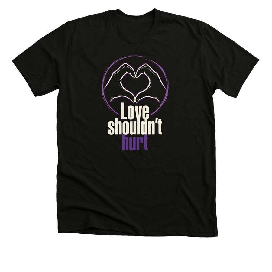 Join us in sharing that LOVE SHOULDN'T HURT!, a Black Heather Premium Unisex Tee
