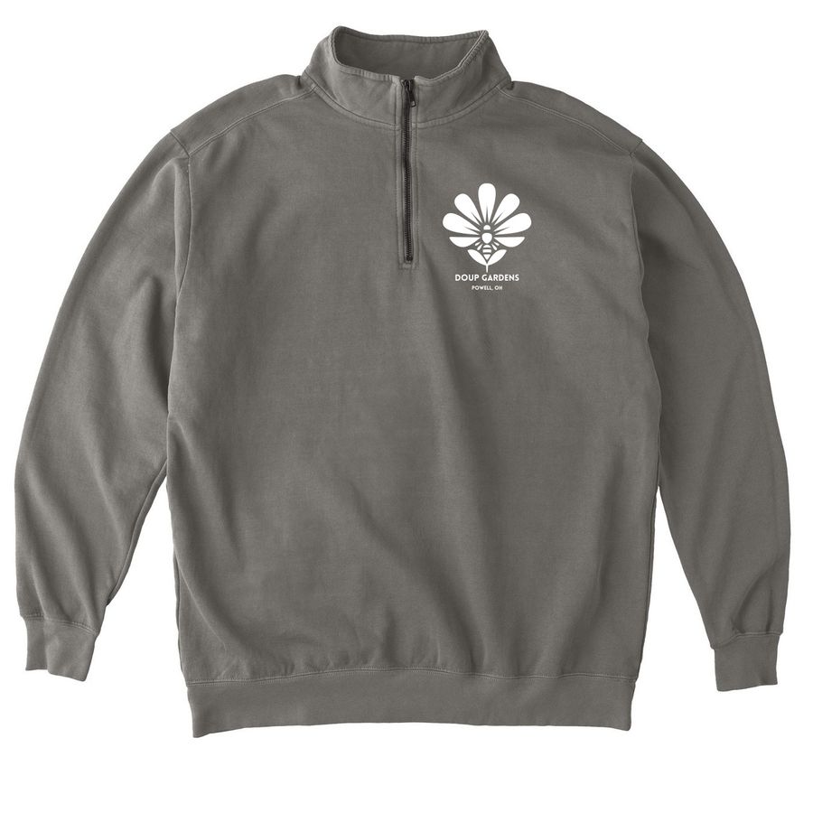 Doup Gardens - small logo, a Grey Comfort Colors Quarter Zip Pullover