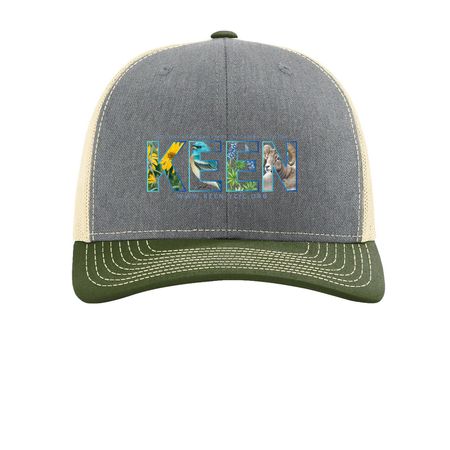 KEEN Caps!, a Heather Grey/ Birch/ Army Olive Printed Snapback Trucker Cap