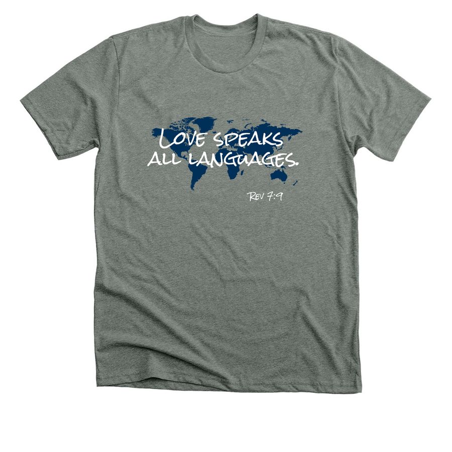Love Speaks All Languages., a Deep Heather Premium Unisex Tee