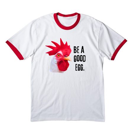 Be a Good Egg - Punk Ringer Tee, a White/ Red Cotton Ringer Tee