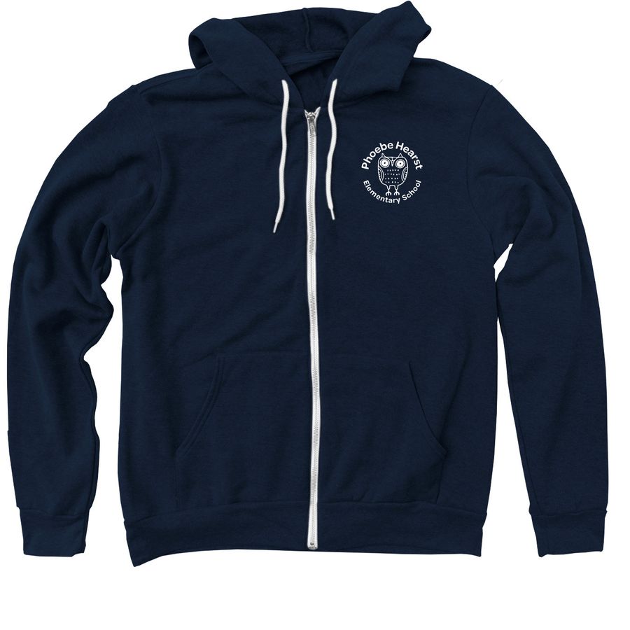 Adult Zip Up Hoodie Classic Owl Design, a Navy Zip Up Hoodie